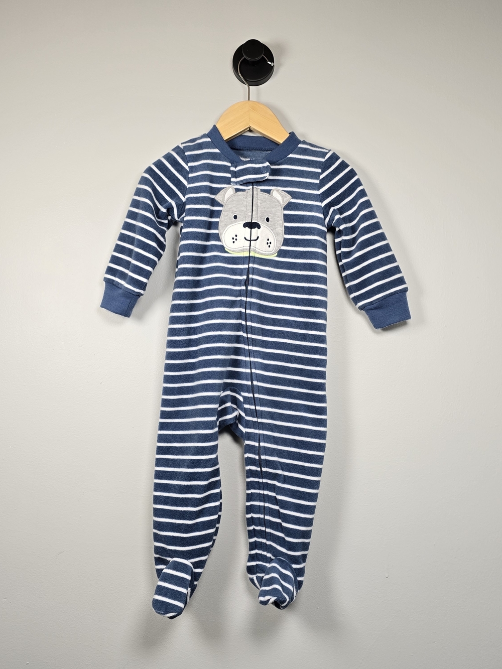 Carter's Navy and White Striped Footed One-Piece with Bear Patch 9M